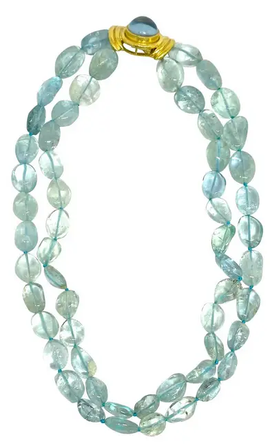 Vintage Elizabeth Locke Gold Aquamarine Bead Necklace from Etsy
