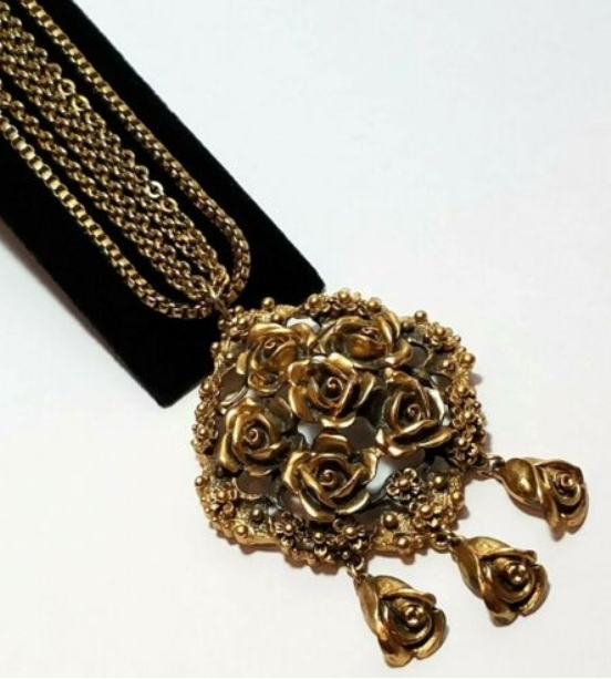 Vintage Tortolani Dangle Rose Necklace from eBay