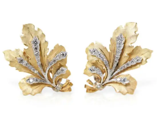 BUCCELLATI 18K Yellow Gold Diamond Leaf Design Clip-On Earrings from eBay
