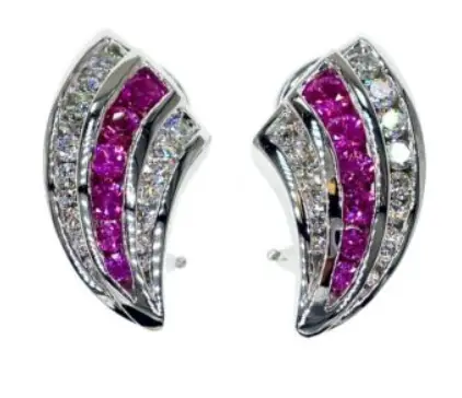 Charles Krypell 18k Solid White Gold VIVID Pink Sapphire and Diamond Clip-On Earrings from eBay