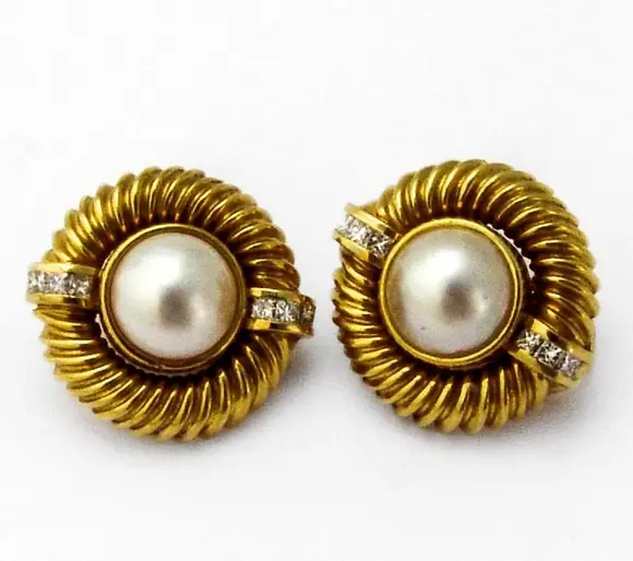 David Yurman Mabe Pearl Clip-On Earrings with Diamonds and 18K Gold from BerrysGems on Etsy