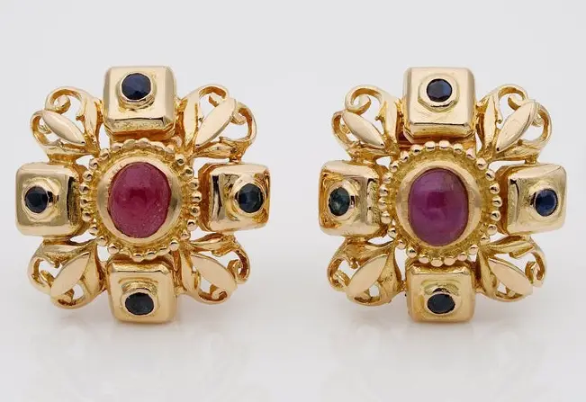 Ilias Lalaounis Ruby and Sapphire Clip-One Earrings from hawkantiques on Etsy