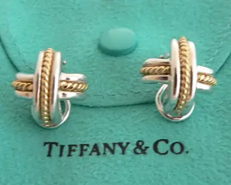 Tiffany And Co Silver and 18K Gold Signature X Clip On Earrings from Madison880 on Etsy
