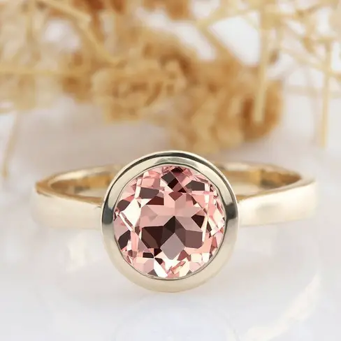 Bezel Morganite Round Cut 1.5ct Solitaire Ring from Esdomera on Etsy