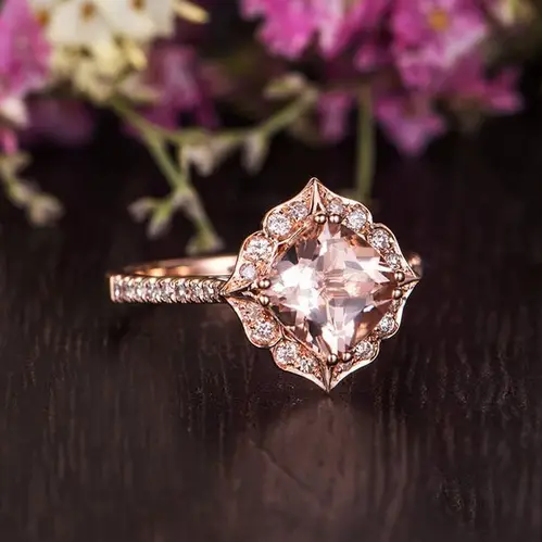 Cushion Cut Morganite Engagement Ring from Lomantic on Etsy