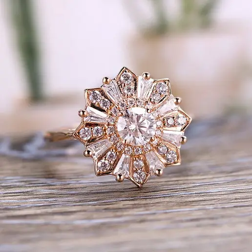 Vintage C&C Round Cut Moissanite Engagement Ring from Reindeer Co on Etsy