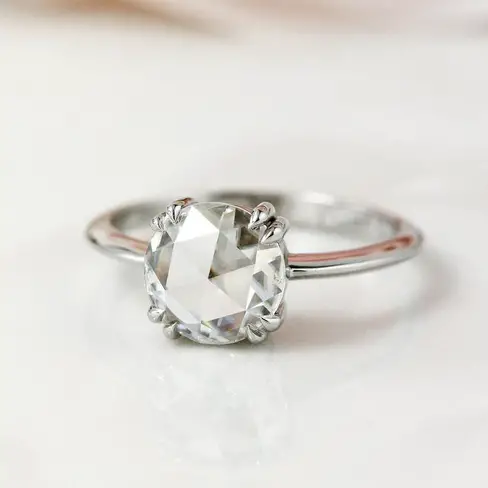 White Gold Round Rose Cut Moissanite Engagement Ring from lovebyohkuol on Etsy
