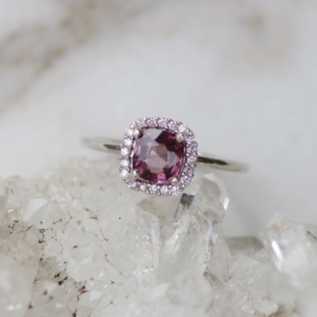 1.1 Carat Peach Pink Spinel Ring With Diamond Accents in 14k Gold from IJB Jewellers on Etsy