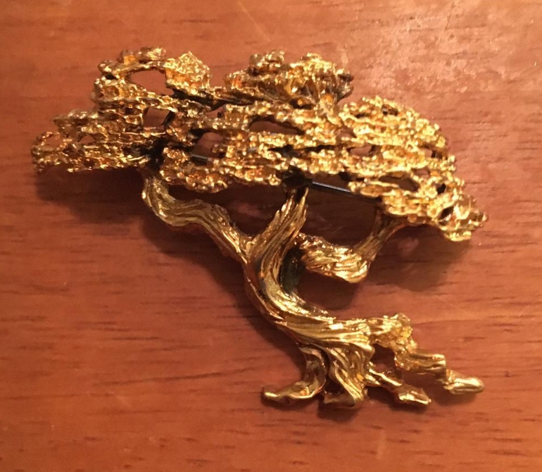 Tortolani gold plate bonsai tree brooch from Carlshaven on Etsy