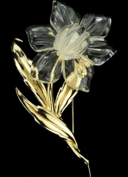 Coro Gold and Jelly Belly Flower Pin