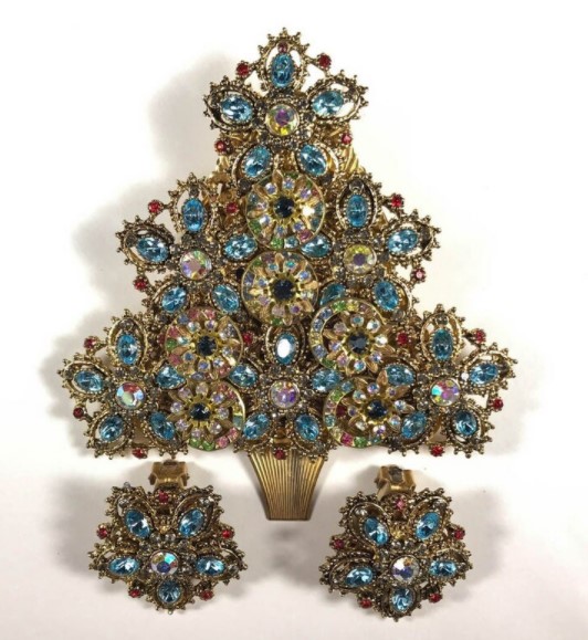 Stanley Hagler Christmas Tree Brooch and Earrings from Castle4Sale on Etsy