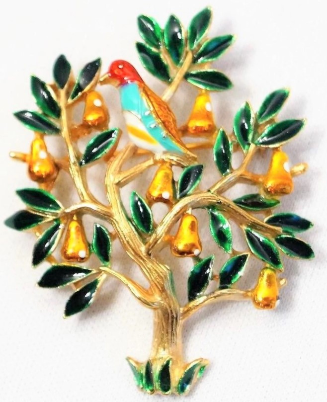 Trifari Partridge in a Pear Tree Pin Brooch from minkroad