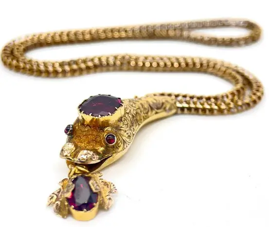 Victorian Garnet Snake Necklace from HeritageJewellryCo on Etsy