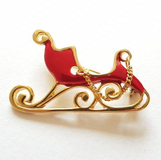 Vintage 1960's Coro Christmas Sleigh Brooch from Absolutera on Etsy