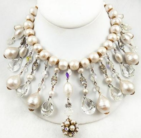 Alice Caviness Pearl and Crystal Bib Necklace from costumejewel