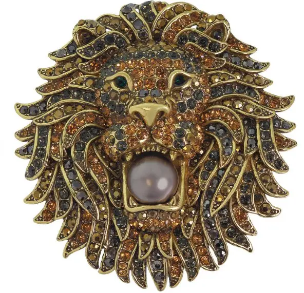 Call of the Wild Beaded Crystal Lion Pin from WoohooDesignerFinds on Etsy