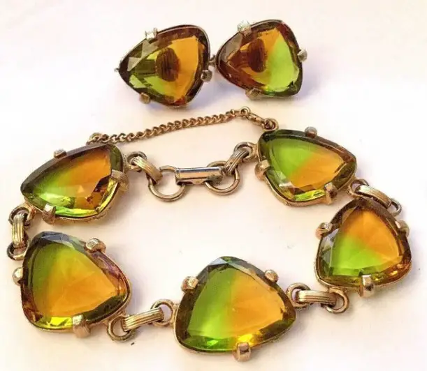 Judy Lee Bi-color Glass Bracelet-Earring Set from RenaissanceFair on Etsy