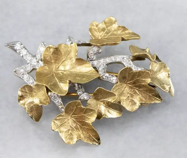 Tiffany Diamond Platinum and Gold Ivy Brooch from MSJewelers on Etsy