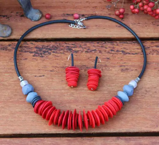 Statement Red Necklace and Earrings from GlArtJewelry on Etsy