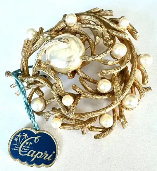 Capri Pearl Nest Shaped Brooch from VintagObsessions on Etsy