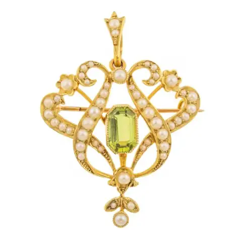 Antique Gold Peridot and Pearl Pendant from Lillicoco on Etsy