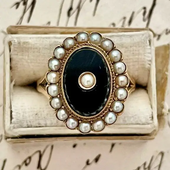 Antique Pearl & Onyx Cluster Ring from HeartAndSerpent on Etsy