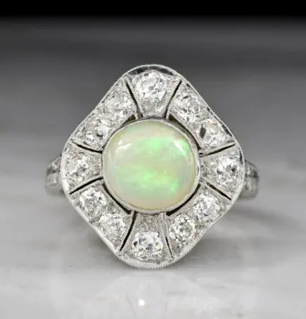 Edwardian Dinner Ring With Opal and Diamonds from pebbleandpolish on Etsy
