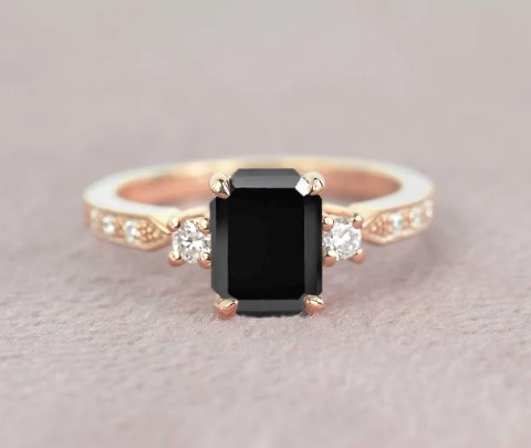Emerald Cut Black Engagement Ring from DoriahJewellery on Etsy