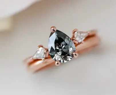 3 Stone Pear Cut Grey Moissanite Engagement Ring from lovebyohkuol