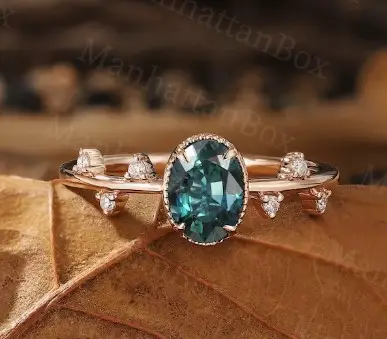 Art Deco Natural Teal Sapphire Engagement Ring from ManhattenBox