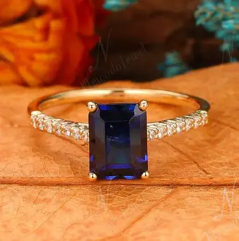 Emerald Blue Sapphire Birthstone Ring from NewadoJewel