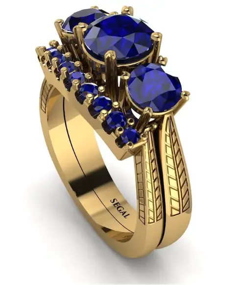 Minimalist Yellow Gold Three Stones Sapphire Ring from SegalJewelry