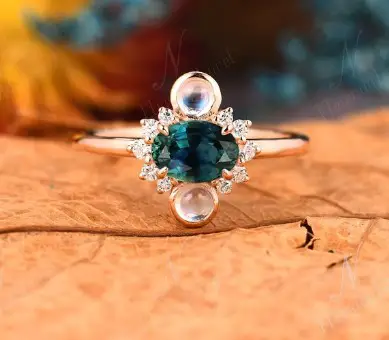 Natural Oval Teal Sapphire Engagement Ring from NewadoJewel
