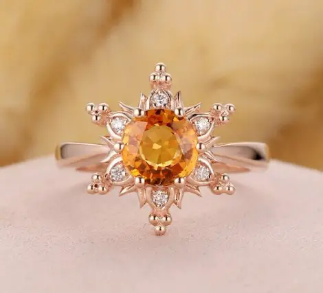 Round Cut Natural Yellow Sapphire Ring from NewadoJewel