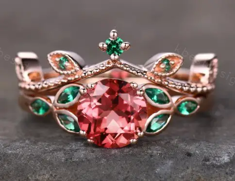 Sapphire Emerald Engagement Ring Set from kbestdesign