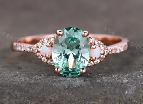 Vintage Green Sapphire Engagement Ring from kbestdesign