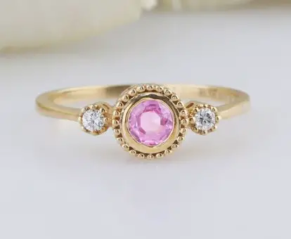 Vintage Natural Round Cut Pink Sapphire Ring from AHBogemStudio