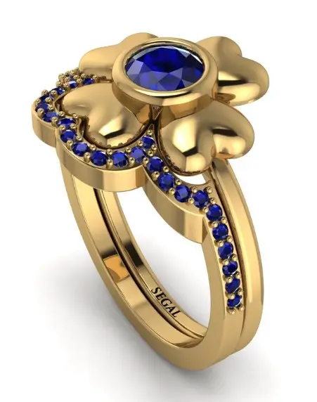 Yellow Gold Clover Flower Sapphire Engagement Ring