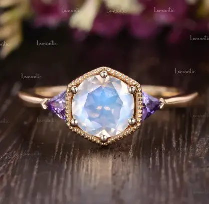 Hexagon Halo Moonstone Engagement Ring from Lomantic