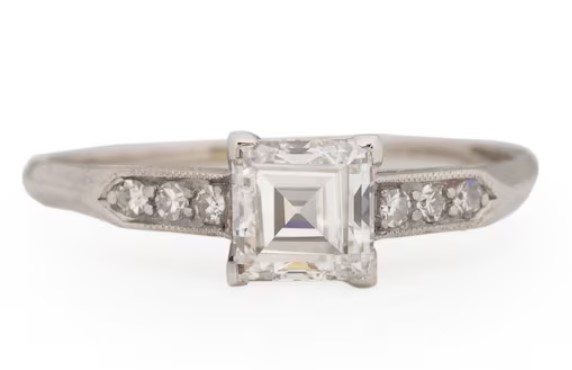 1920 Art Deco Platinum Carre Cut Diamond Ring