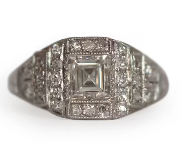 Antique Art Deco Platinum Carre Cut Ring from VermaEstateJewels on Etsy