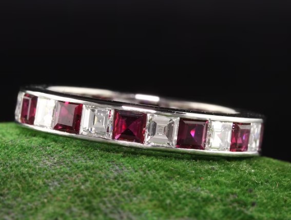 Art Deco Platinum Carre Cut Diamond and Ruby Ring from TheAntiqueParlour on Etsy