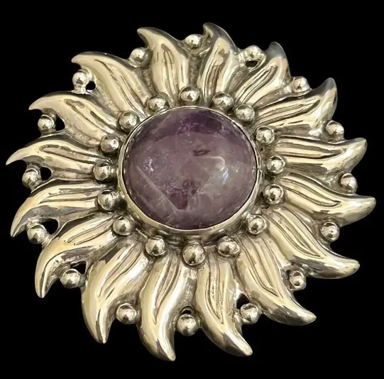 Hector Aguilar Amethyst Sun Flower Brooch from Treasure Supply Co on eBay